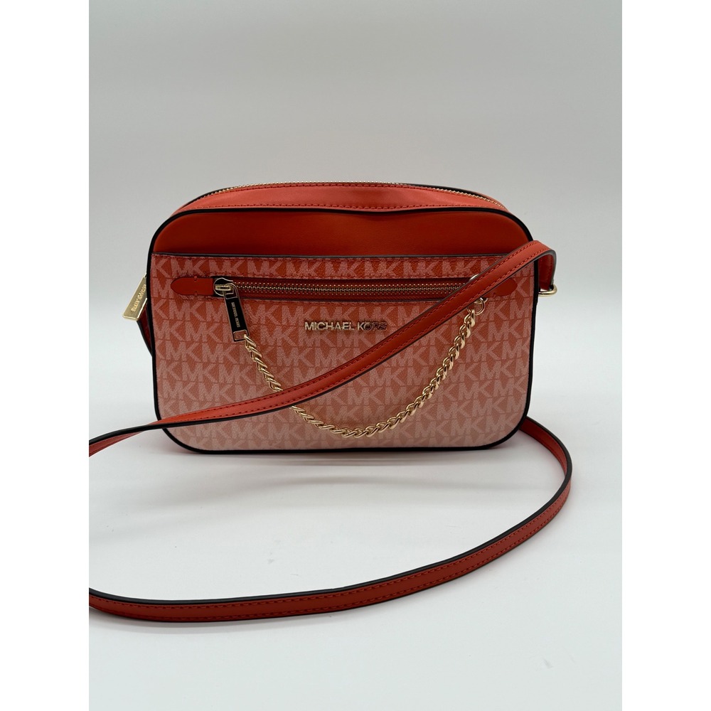 Michael Kors Jet Set Large EW Crossbody Bag Orange Pink Monogram Logo‎